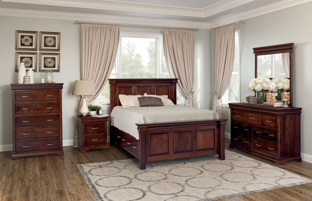Amish Hampton Bedroom - Amish Made Storage Bed - Hidden Jewelry Storage - J&M Woodworking - Amish Made Traditional Style Bedroom - Solid Maple Bedroom - In-Room Set Photo - 5-pc. Set