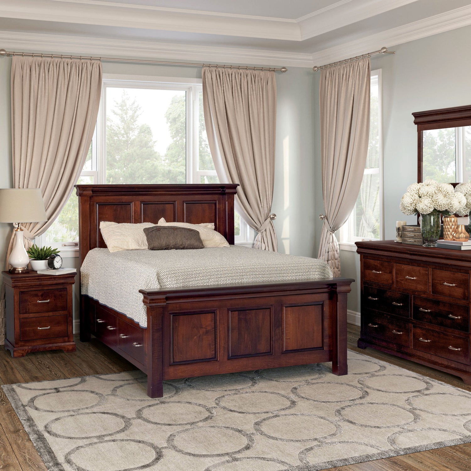 Amish Hampton Bedroom - Amish Made Storage Bed - Hidden Jewelry Storage - J&M Woodworking - Amish Made Traditional Style Bedroom - Solid Maple Bedroom - In-Room Set Photo - 5-pc. Set 1