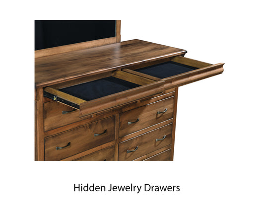 Amish Hampton Bedroom - Hidden Jewelry Drawers In Case Goods Detail - J&M Woodworking - Classic Traditional Amish Bedroom - 
