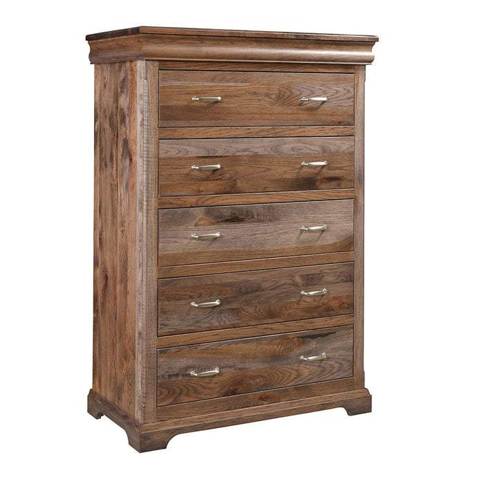Amish Hampton Chest of Drawers Hidden Jewelry Drawers In Case Goods Detail - J&M Woodworking - Classic Traditional Amish Bedroom - Rustic Hickory Dark Streak