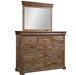 Amish Hampton Mule Dresser & Mirror - Hidden Jewelry Drawers In Case Goods - J&M Woodworking - Classic Traditional Amish Bedroom - Rustic Hickory Dark Streak