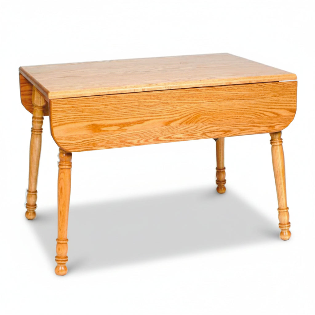 Amish Harvest Leg Drop Leaf Table - 2-10" Drop Leaves on Each Side - Multiple Leg Styles: Shaker Leg, Square Leg, Turned Leg - Solid Oak Drop Leaf Table - No Background