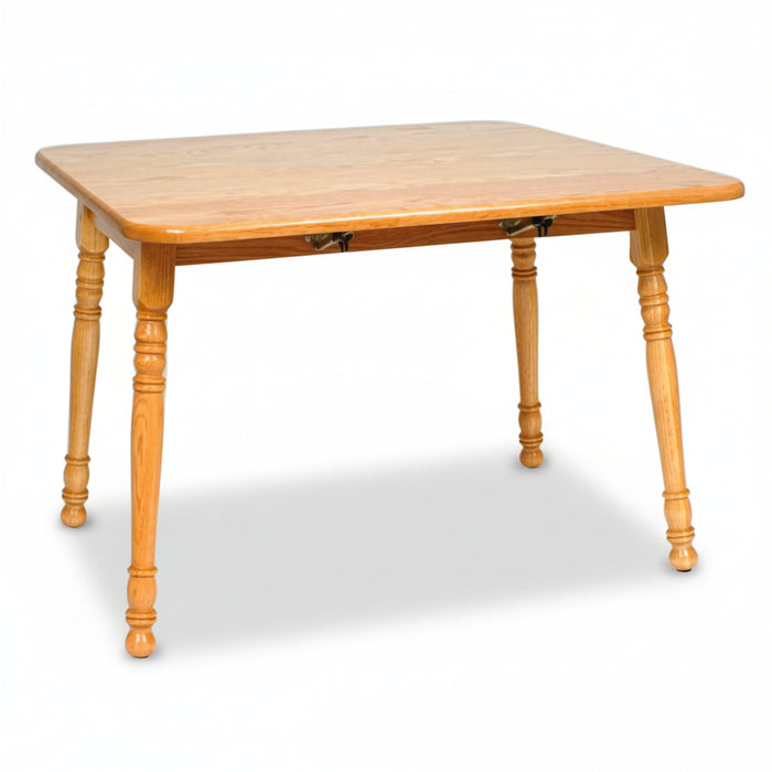 Amish Harvest Leg Drop Leaf Table - 2-10" Drop Leaves on Each Side - Multiple Leg Styles: Shaker Leg, Square Leg, Turned Leg - Solid Oak Drop Leaf Table - No Background - Drop Leaves Up