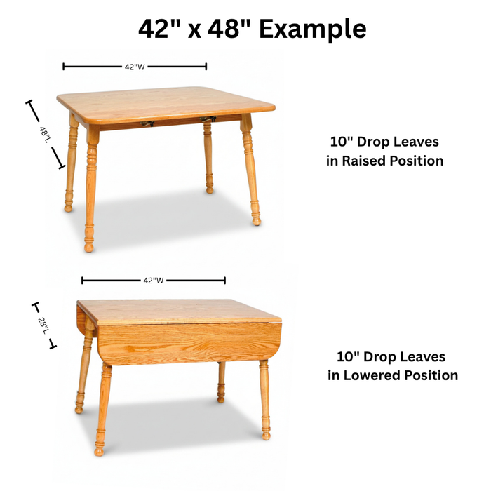 Amish Drop Leaf Leg Table - Multiple Leg Options
