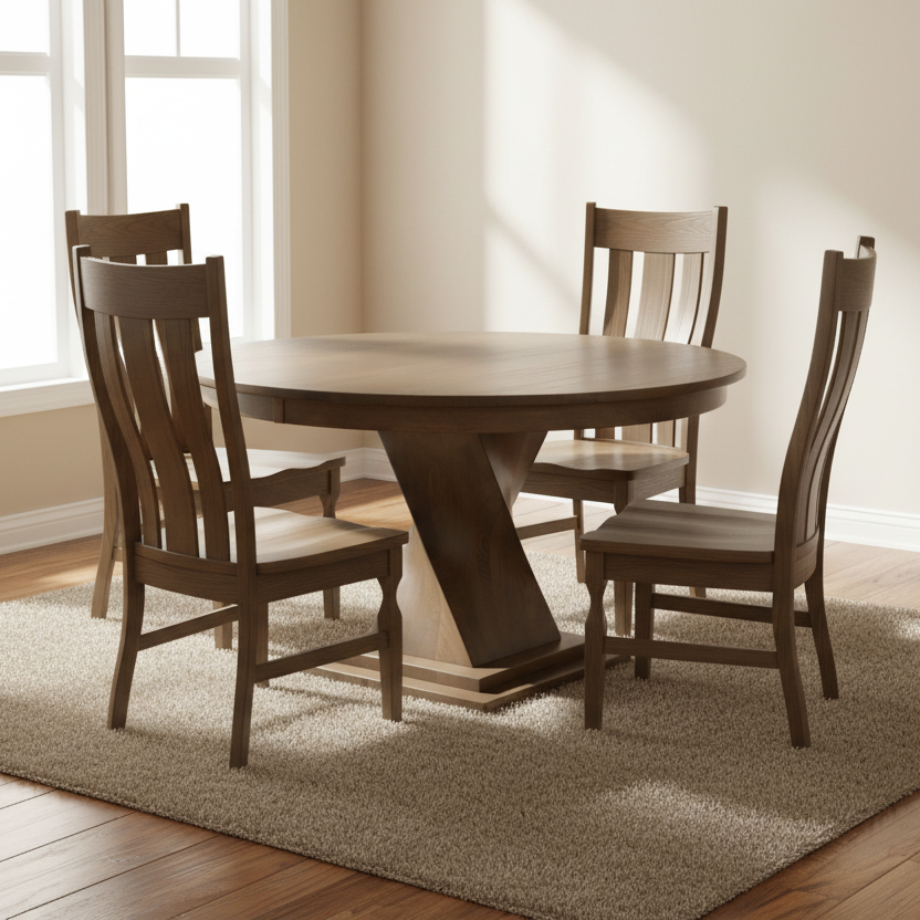 Amish Helix Lexington Twisted Pedestal Table with Brantley Twisted Leg Dining Chairs