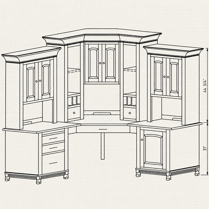 Amish Henry Stephens Corner Desk Unit With Hutch - Rustic Cherry - OCS-113 Michaels - Dimensions Sketch