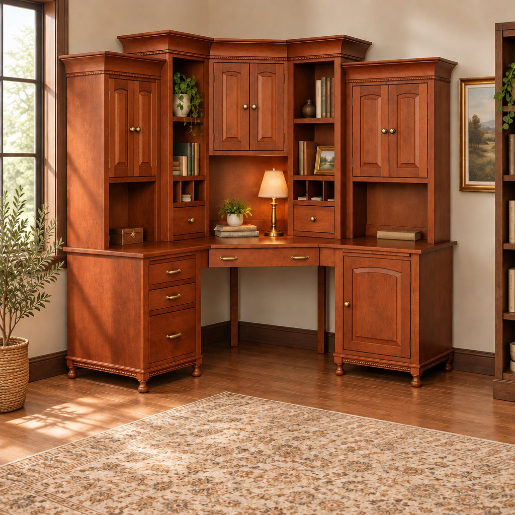 Amish Henry Stephens Corner Desk Unit With Hutch - Rustic Cherry - OCS-113 Michaels - In-Room Photo