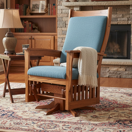 Amish Heritage Mission Swivel Glider - #330 - Red Oak Heavy Duty Fabric- In Home Photo