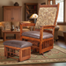 Amish Heritage Mission Swivel Glider - #330 - Red Oak Heavy Duty Fabric- In Home Photo With Matching Ottoman