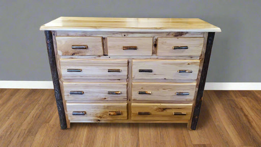 Hickory 9 Drawer Dresser Amish Built Cabin Log Bedroom Dresser Front Facing