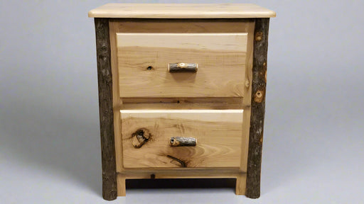 Hickory Log 2 Drawer Nightstand Amish Built Front Facing