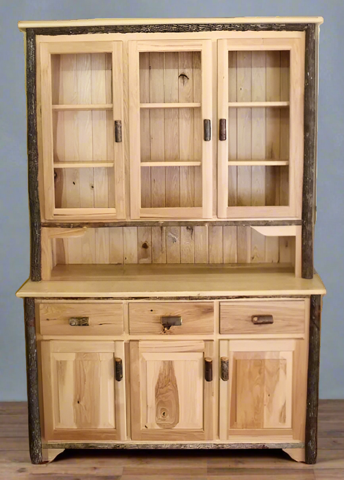 Hickory Log 3 Door Hutch Rustic Hickory Log Wood Cabin Dining Hutch Front Facing