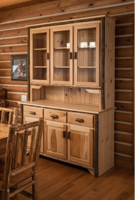 Amish Hickory Log 3 Door Hutch