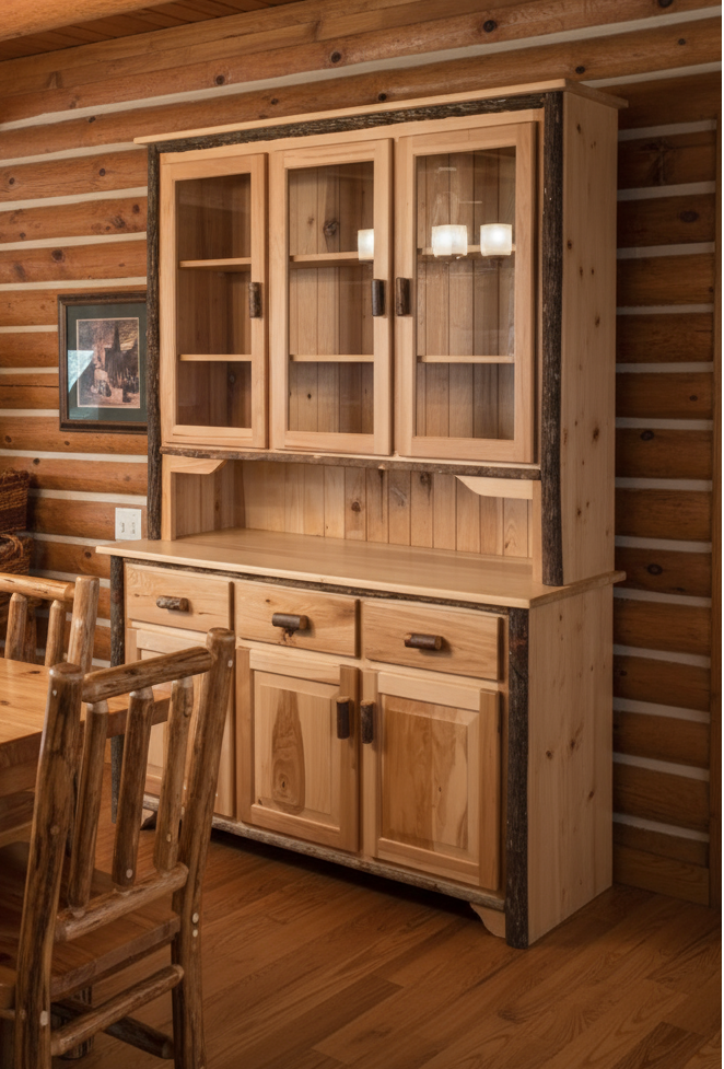 Amish Hickory Log 3 Door Hutch