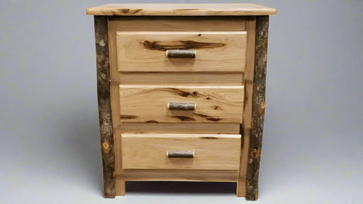 Amish Hickory Log Nightstand Cabin Style Bedroom Nightstand Front Facing