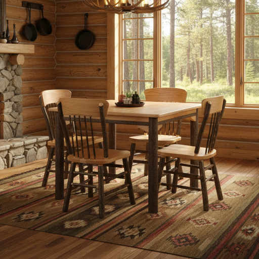 Amish Hickory Log 4 Chair Dining Set