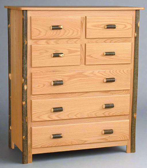 Hickory Log 7 Drawer Chest Amish Built Rustic Hickory Log Cabin Bedroom Chest of Drawers Front Facing