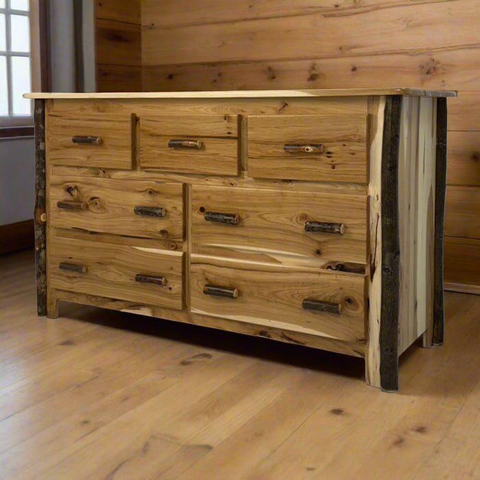 Hickory Log Dresser Amish Built Hickory Log Cabin Bedroom Dresser Front Facing