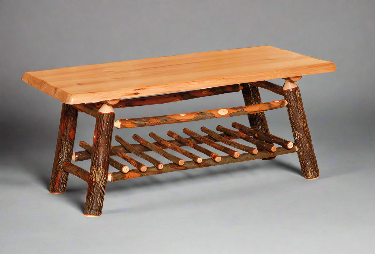 Amish Hickory Log Adirondack Coffee Table - Hickory Log Furniture - Solid Hickory Furniture