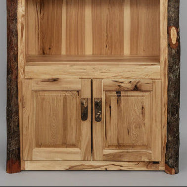 Amish Hickory Log Bookcase with Bottom Doors for Enclosed Storage Hidden Storage