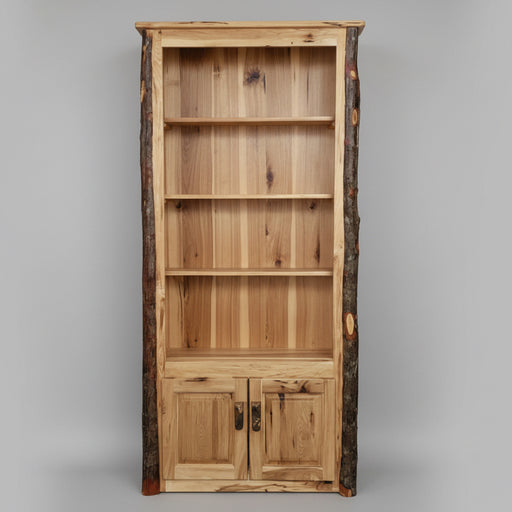 Amish Hickory Log Bookcase with Doors Log Cabin Bark Style Bookshelf Bylers Rustic Furntiure