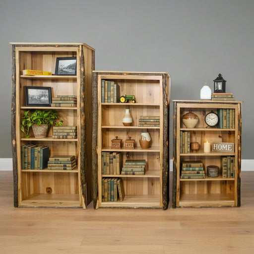 Hickory Bookcases Hickory Log Bookshelves Amish Built Rustic Hickory Log Front Facing