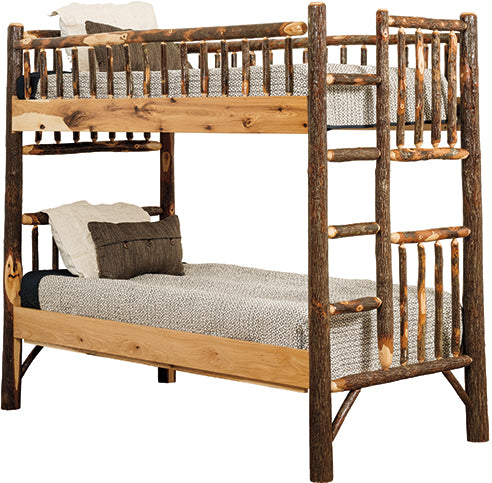 Amish Log Bunk Bed Natural Hickory Rustic Log Bunk Bed Front Facing