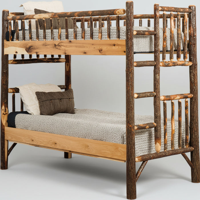 Amish Log Bunk Bed Natural Hickory Rustic Log Bunk Bed Front Facing