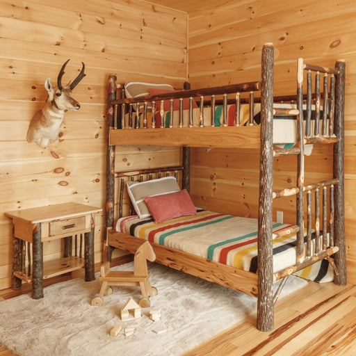 Amish Hickory Log Bunk Bed Cabin Style Bunk Bed Front Facing