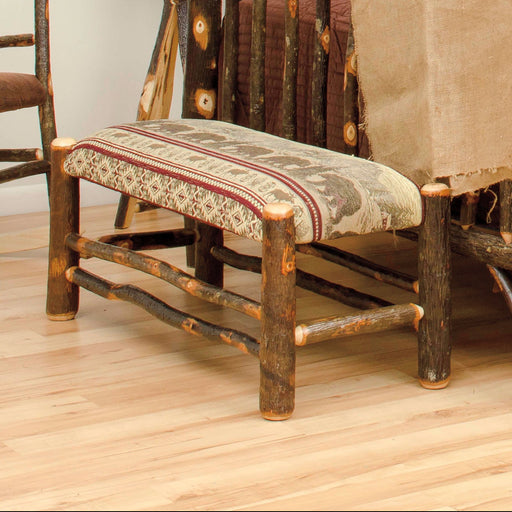 Amish Hickory Log Byler's Fabric Bench - Genuine Hickory Log - Byler's Fabric - Log Dining Bench - Real Photo