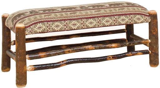Amish Hickory Log Byler's Fabric Bench - Genuine Hickory Log - Byler's Fabric - Log Dining Bench