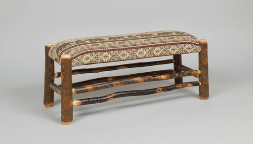 Amish Hickory Log Byler's Fabric Bench - Genuine Hickory Log - Byler's Fabric - Log Dining Bench