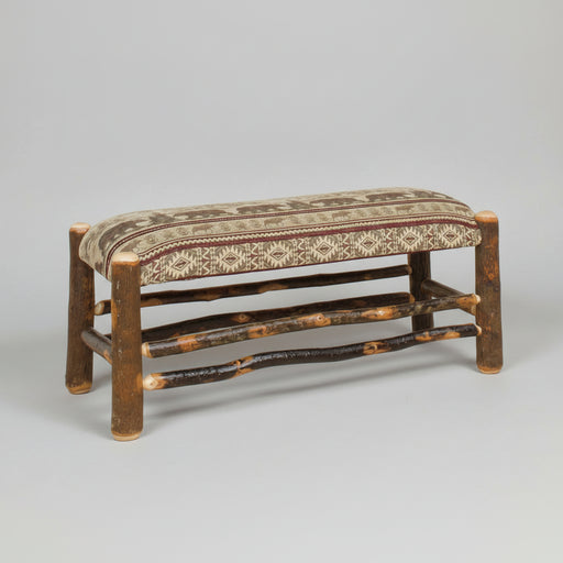Amish Hickory Log Byler's Fabric Bench - Genuine Hickory Log - Byler's Fabric - Log Dining Bench