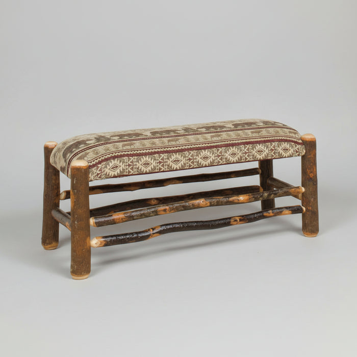 Amish Hickory Log Byler's Fabric Bench - Genuine Hickory Log - Byler's Fabric - Log Dining Bench
