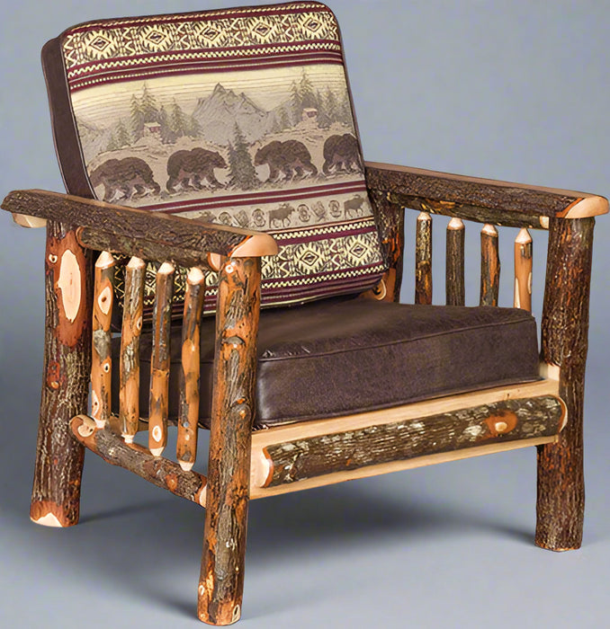 Hickory Log Living Room Chair Amish Built Log Cabin Chair Front Facing