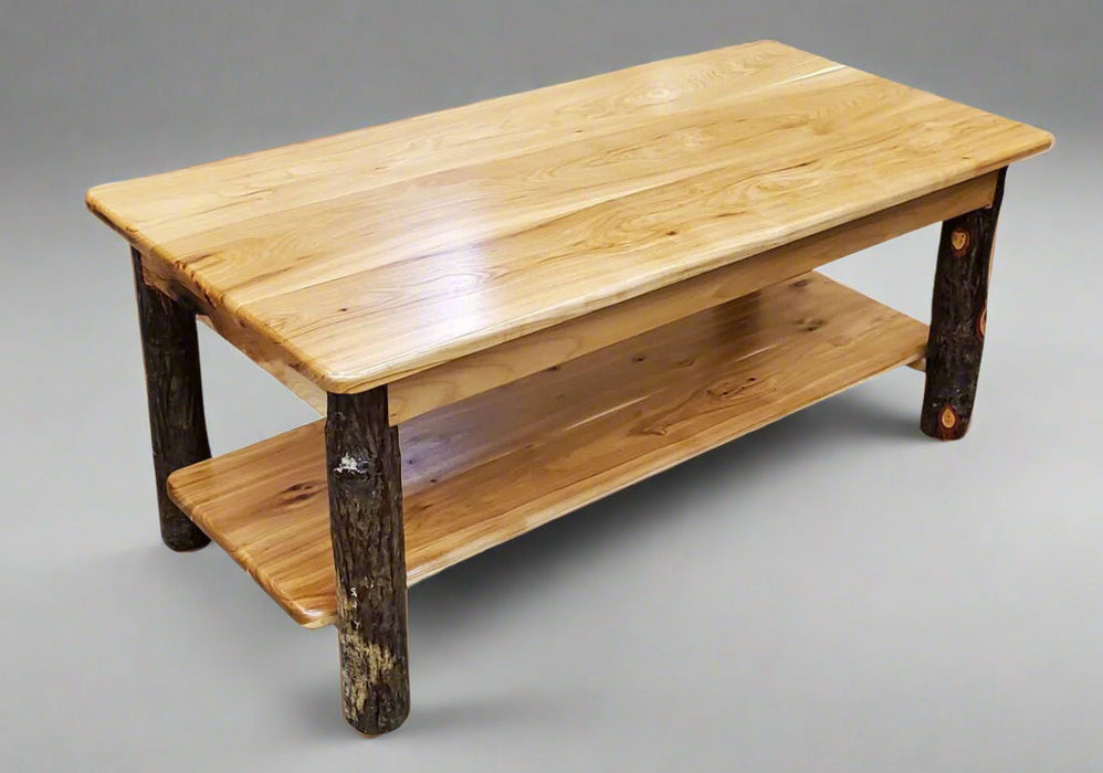 Hickory Log Coffee Table Amish Built Cabin Style Coffee Table Front Facing