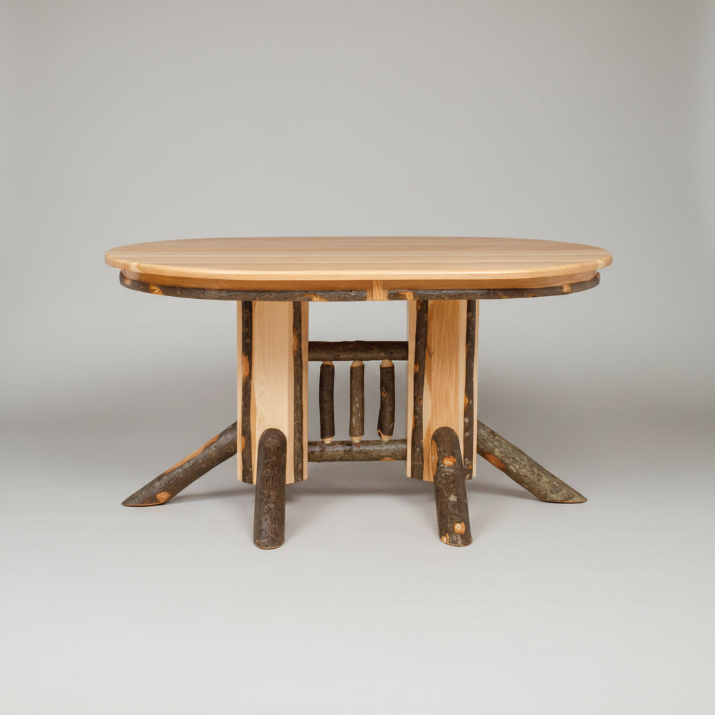 Hickory Log Double Pedestal Table Natural Rustic Hickory Cabin Dining Table Front Facing