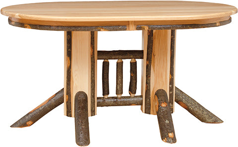 Hickory Log Double Pedestal Table Natural Rustic Hickory Cabin Dining Table Front Facing