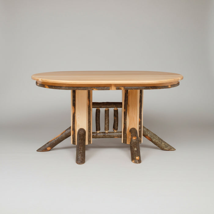 Hickory Log Double Pedestal Table Natural Rustic Hickory Cabin Dining Table Front Facing