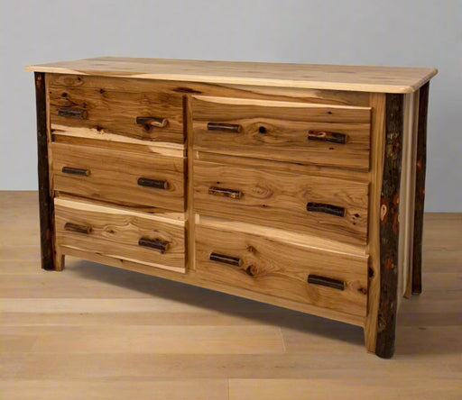 Amish Hickory Log 6 Drawer Dresser Amish Built Cabin Style Dresser Front Facing