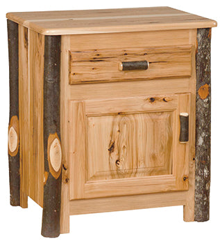 Hickory Log Enclosed Nightstand Amish Log Cabin Nightstand Front Facing