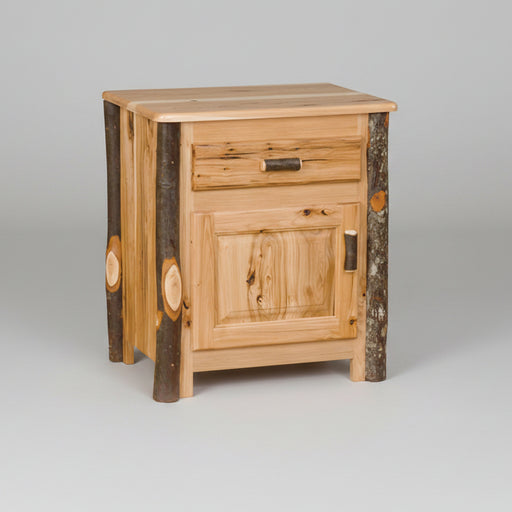 Hickory Log Enclosed Nightstand Amish Log Cabin Nightstand Front Facing