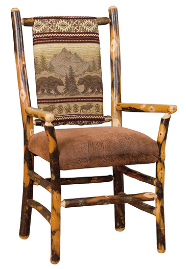 Hickory Log Low Back Arm Chair Amish Built Log Cabin Dining Chairs Front Facing