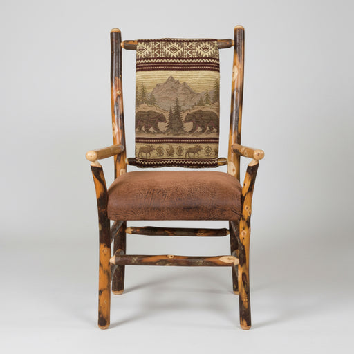 Hickory Log Low Back Arm Chair Amish Built Log Cabin Dining Chairs Front Facing