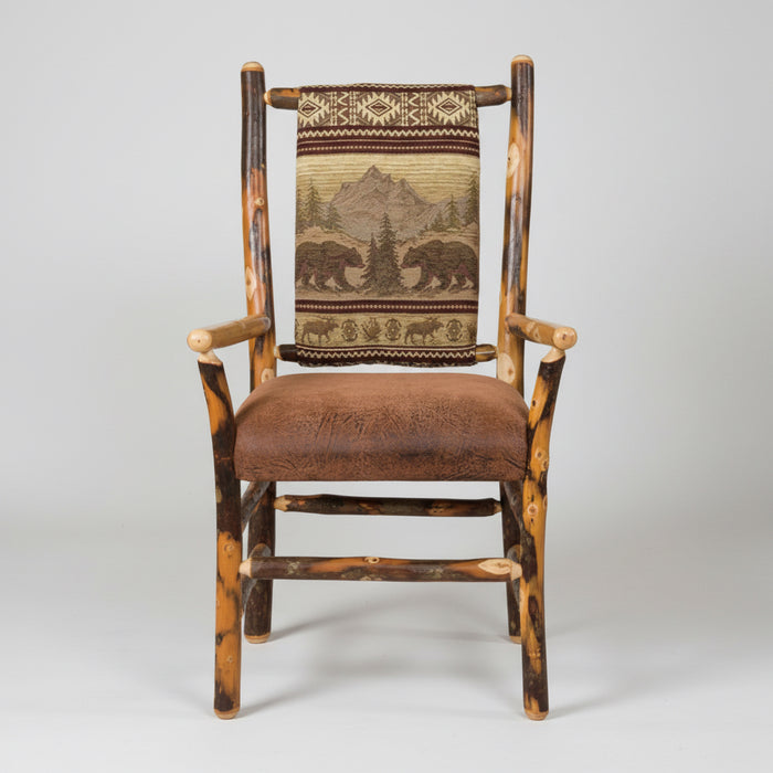 Hickory Log Low Back Arm Chair Amish Built Log Cabin Dining Chairs Front Facing