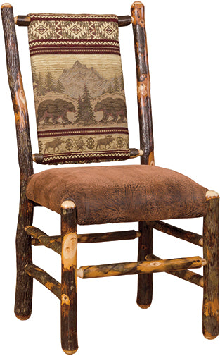 Hickory Log Fabric Dining Chair Amish Built Log Cabin Dining Chairs Front Facing