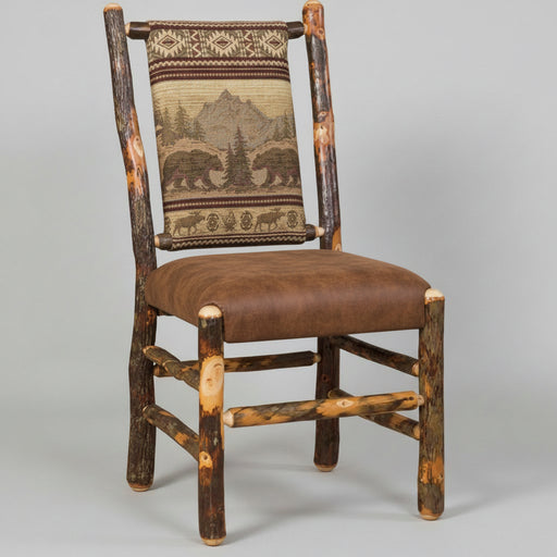 Hickory Log Fabric Dining Chair Amish Built Log Cabin Dining Chairs Front Facing