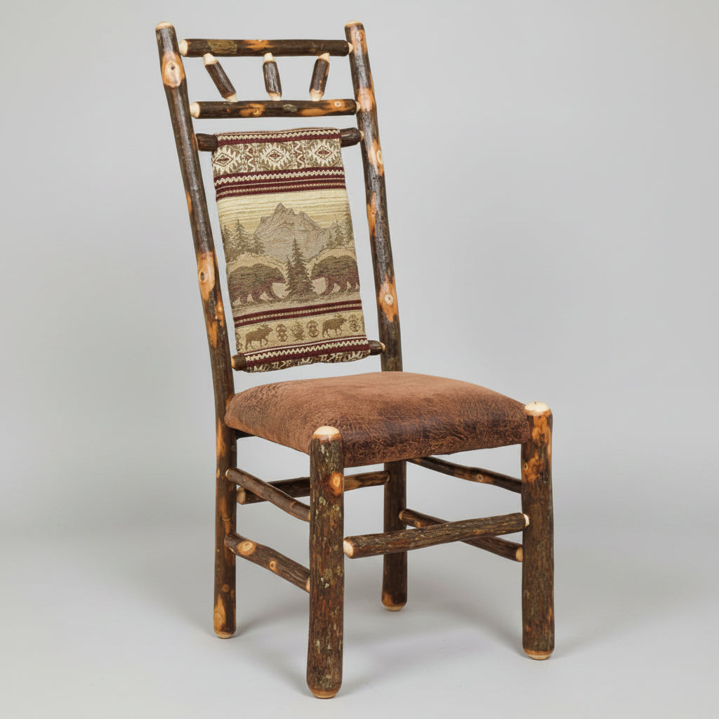 Hickory Log High Back Chair Amish Built Log Cabin Dining Chairs Front Facing