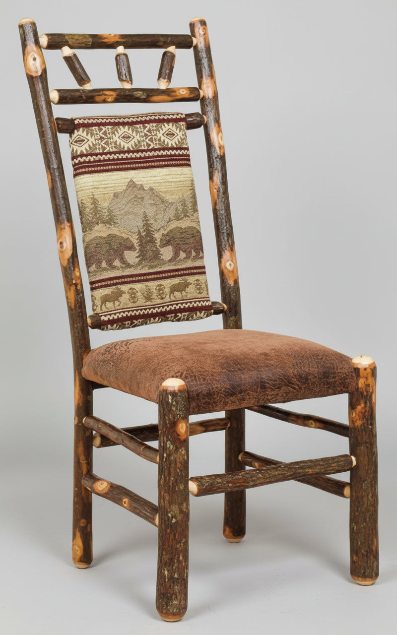 Hickory Log High Back Chair Amish Built Log Cabin Dining Chairs Front Facing