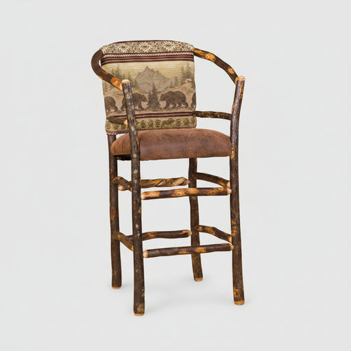 Hickory Log Hoop Bar Stool Amish Built Log Cabin Style Bar Stool Front Facing